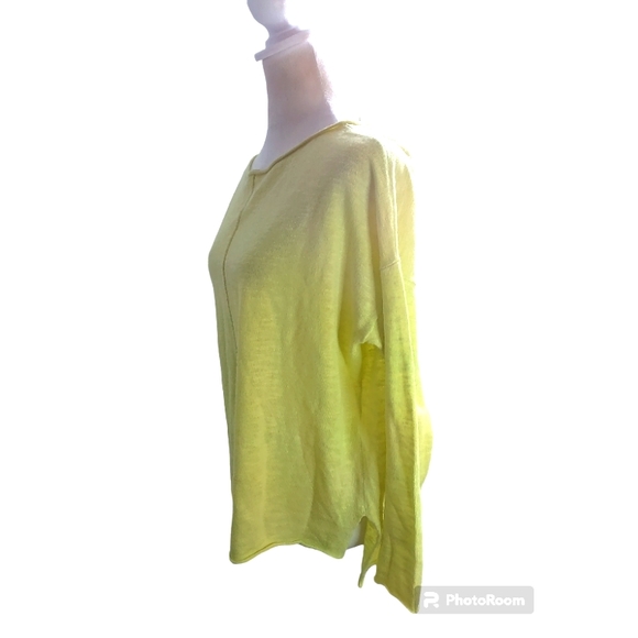 Eileen Fisher Women's Yellow Organic Linen/Cotton Blend Log Sleeve Crew Neck S - Picture 3 of 9